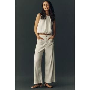 ANTHROPOLOGIE x MAEVE Colette Magic Fabric Crop Wide-Leg Pant Chalk Sz 32 {3V45}